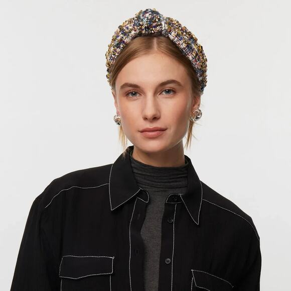 NWT Lele Sadoughi Indigo Fields Tweed Mixed Crystal Headband - Picture 1 of 9